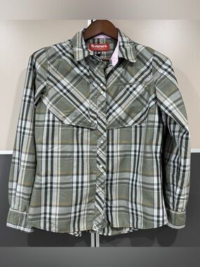Simms Shirt Womens M Fishing Snap Long Sleeve Stretch Vented Outdoor Hiking